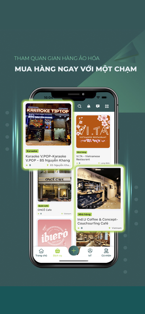 YooLife mobile app screen showing a directory of virtual shops and businesses in Vietnam.