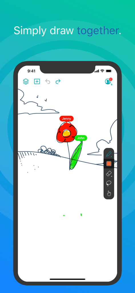 Two users collaborating in real-time on a digital whiteboard in the Inko app.