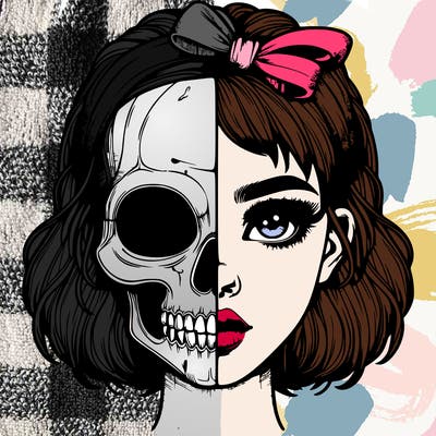 realistic girl with half skull mask