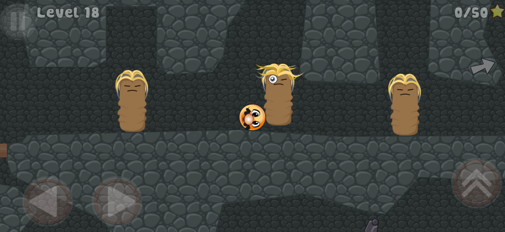 Hat BALL gameplay level 18 showing the main ball character and enemies in a cave