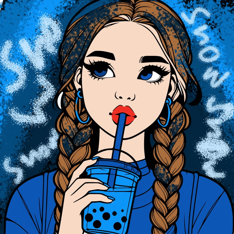 realistic girl with braided hair drinking boba