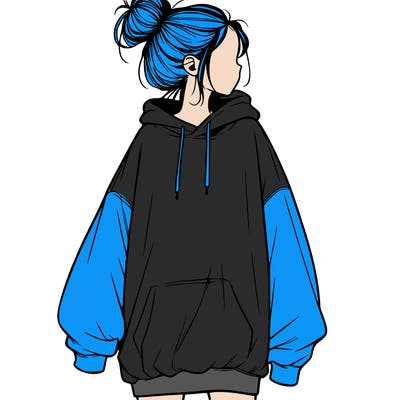 realistic girl with a oversized sweatshirt on and a bun
