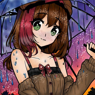 pretty anime girl in the rain