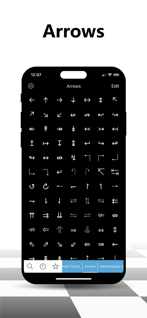 Symbol Keypad for Texting - A display of various arrow symbols in the Symbol Keypad for Texting app