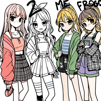 teen manga girls group of 4