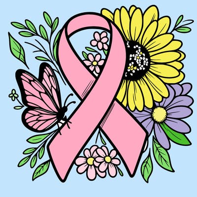 cancer awareness symbol with flowers and butterflies