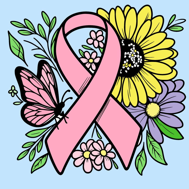 cancer awareness symbol with flowers and butterflies
