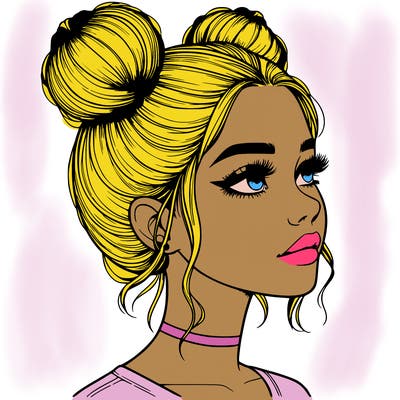 realistic girl with buns on the top of her head