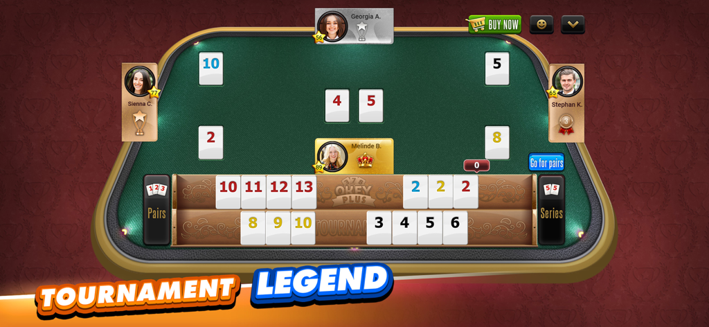 Okey Plus - Four player online Okey Plus tournament game session showing tiles and player profiles