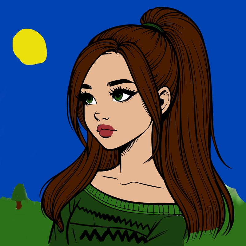 realistic girl with a high ponytail