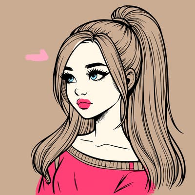 realistic girl with a high ponytail