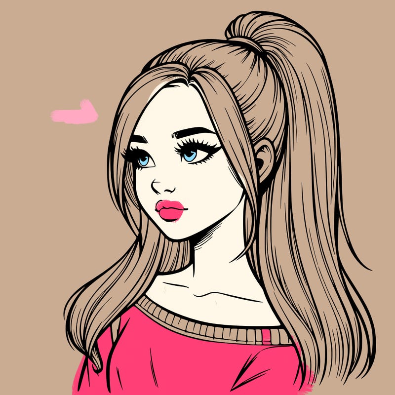 realistic girl with a high ponytail
