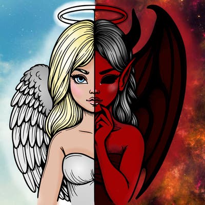 realistic angel half demon