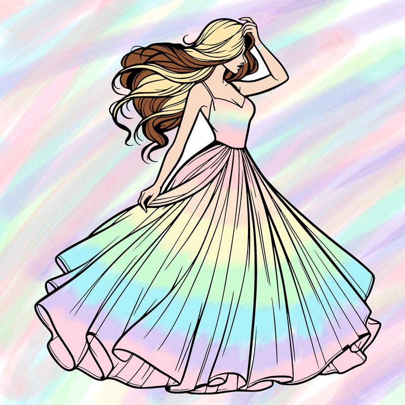 realistic woman with dress flowing in the wind