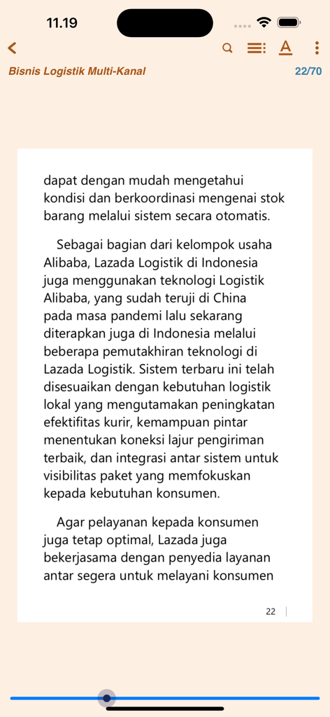 Screenshot der iJakarta-App mit der Benutzeroberfläche des digitalen eBook-Readers mit indonesischem Text.