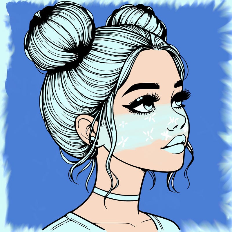 realistic girl with buns on the top of her head