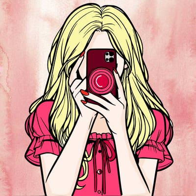 a realistic girl holding her phone taking pictures