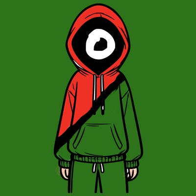 faceless girl in a tracksuit with a hood on and no hair