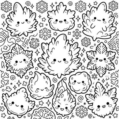 Embrace the charm of winter with this delightful Kawaii Hoarfrost and Snowflake coloring page. Featuring adorable ice crystals and cheerful snowflakes, it's a perfect blend of cuteness and seasonal joy.