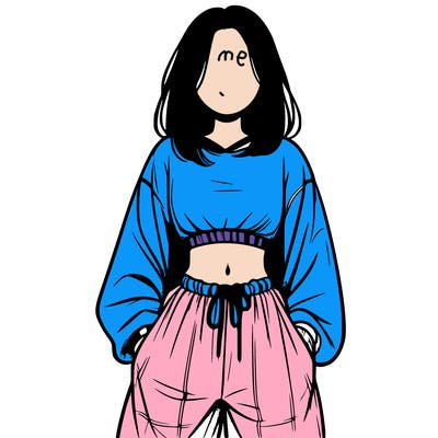 realistic girl faceless with baggy pants and a crop top