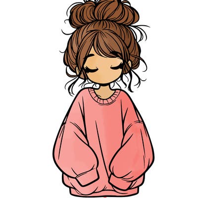 girl with baggy sweatshirt and messy bun