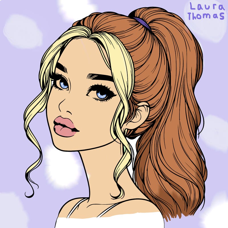 realistic girl with a ponytail on her hair and lips