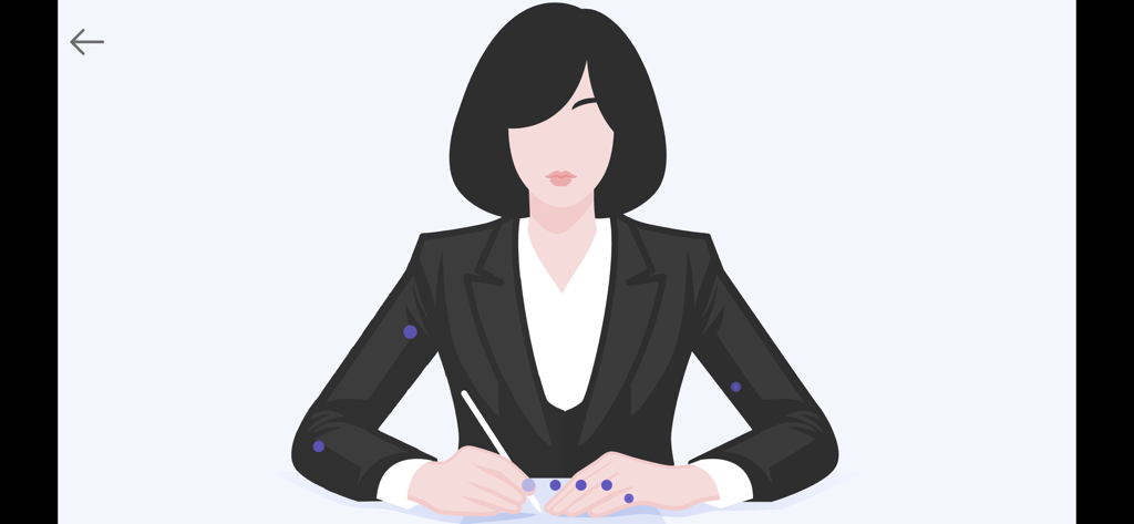 Calligraphy: Cursive Writing - An illustration of a woman practicing cursive writing with purple markers indicating hand and arm posture.