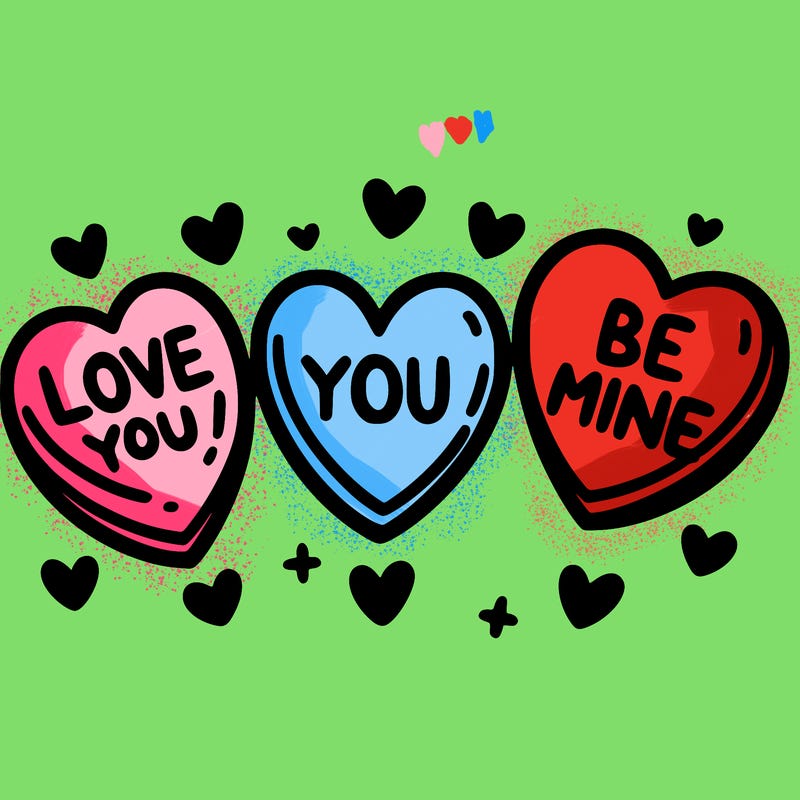 three hearts that say, love you be mine
