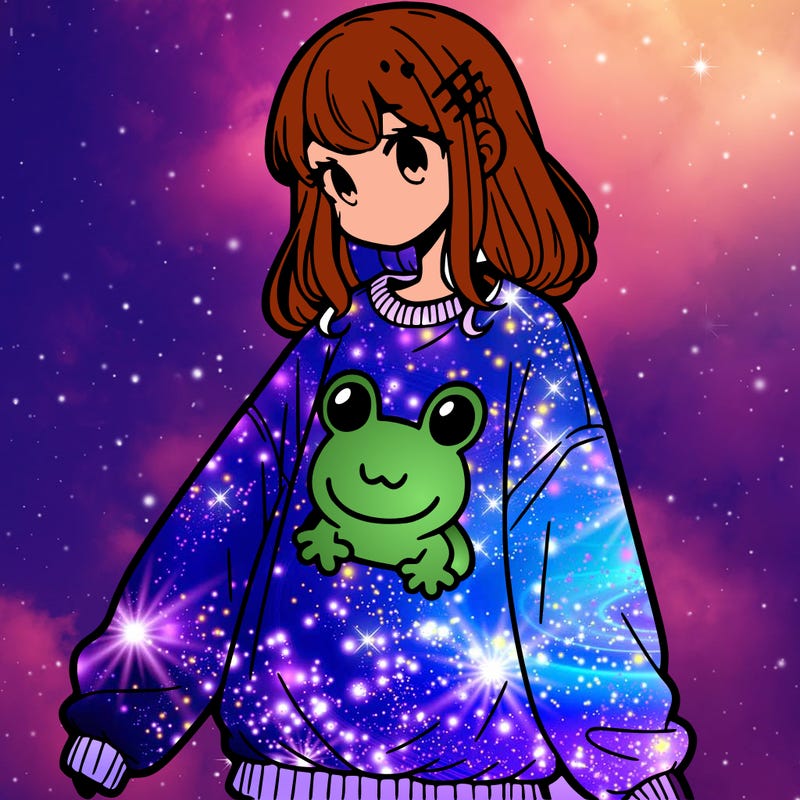 girl wearing frogging sweatshirt