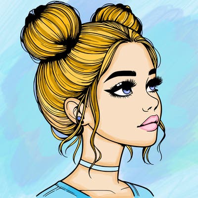 realistic girl with buns on the top of her head
