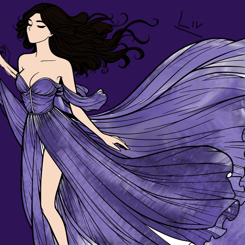 realistic woman in dress flowing the the wind