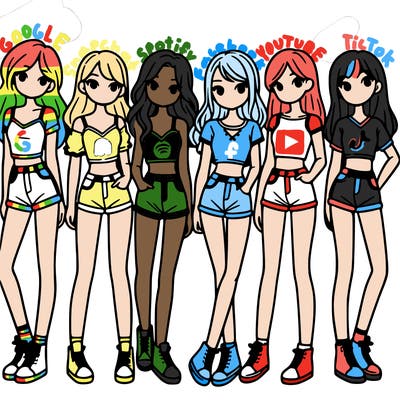 a group of girls wearing crop tops and shorts