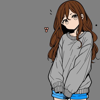 manga teen girl  in a sweater and baggy pants