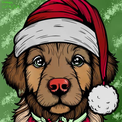 realistic dog with a christmas hat