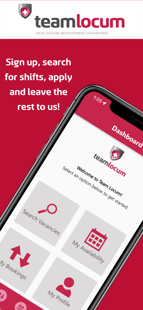 Team Locum - Team Locum app dashboard interface for healthcare professionals to find shifts and manage their schedule
