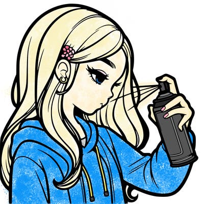 a realistic girl spray painting