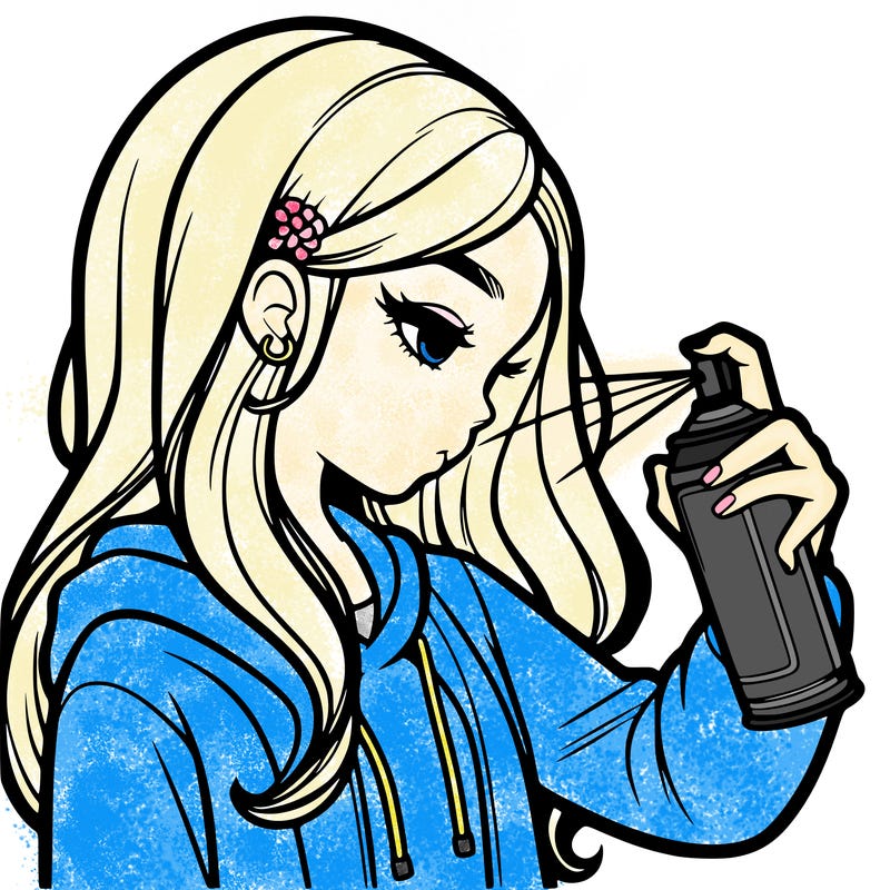 a realistic girl spray painting