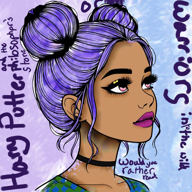 realistic girl with buns on the top of her head