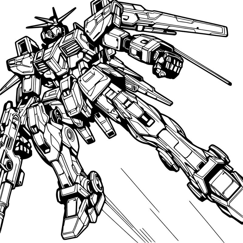 mecha flying through the air.