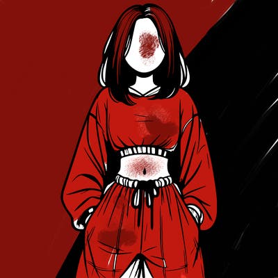 realistic girl faceless with baggy pants and a crop top