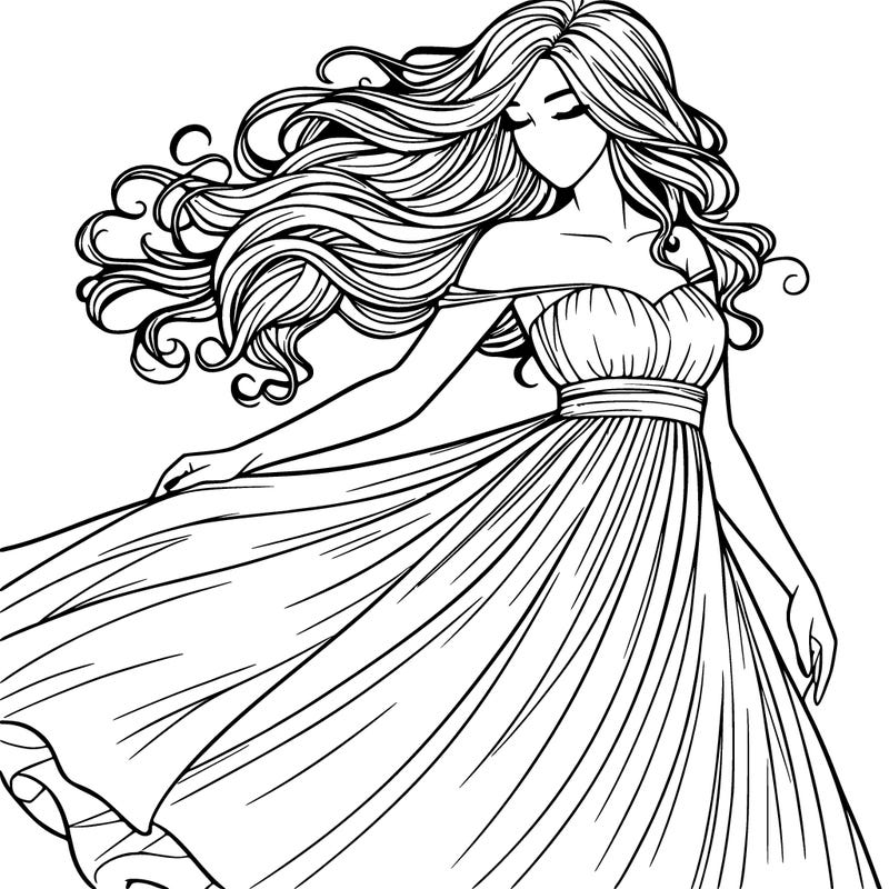 beautiful realistic woman with dress flowing in the wind