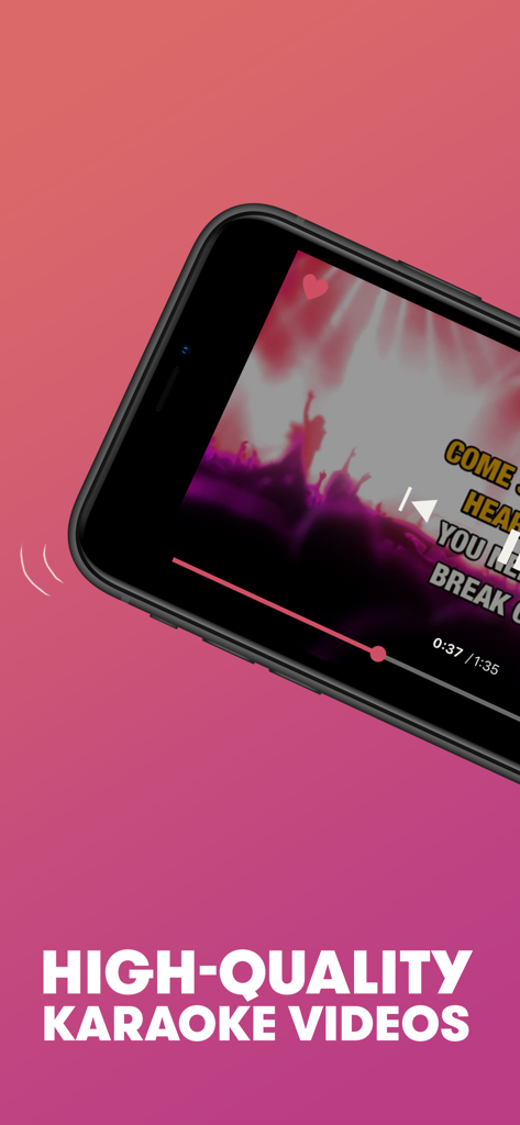 Smartphone displaying a high quality karaoke video with lyrics on the screen.