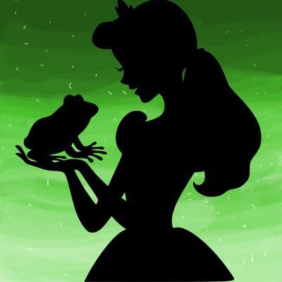 a shadow of a princess holding a frog realistic