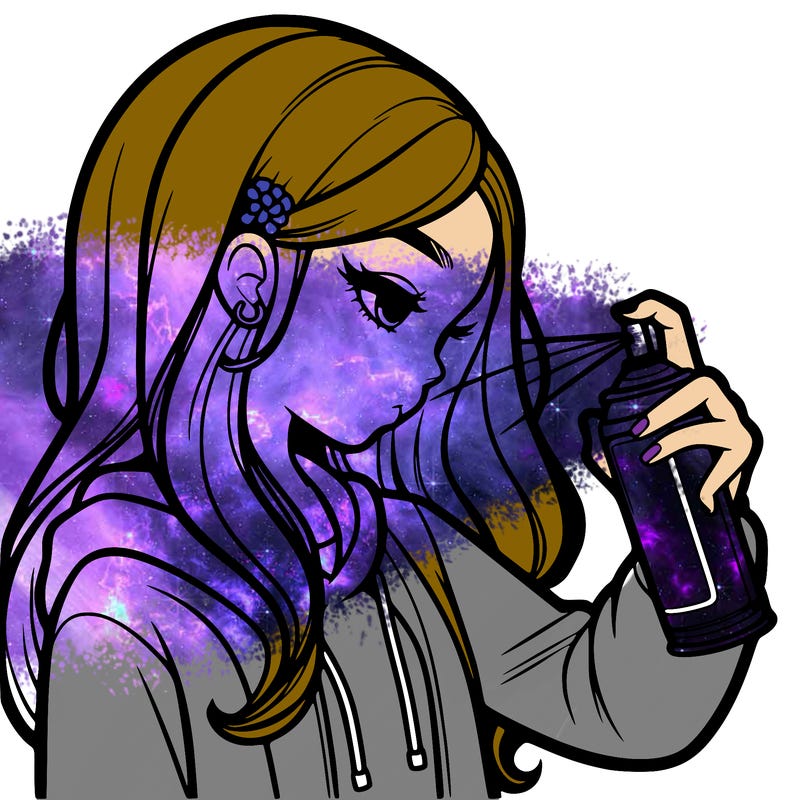 a realistic girl spray painting