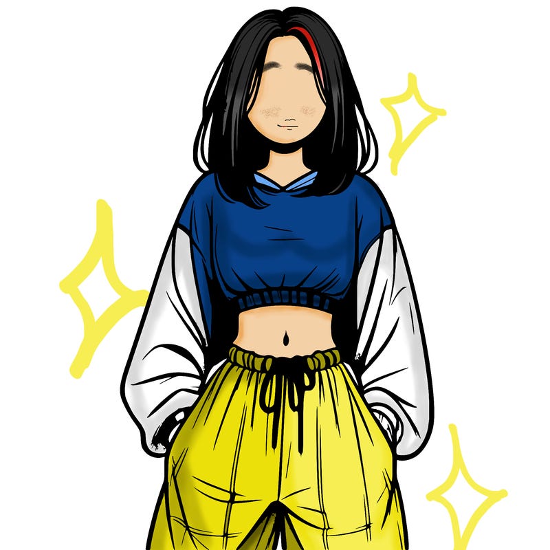 realistic girl faceless with baggy pants and a crop top