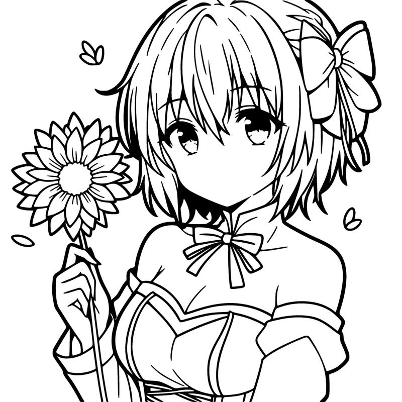 anime girl holding a flower