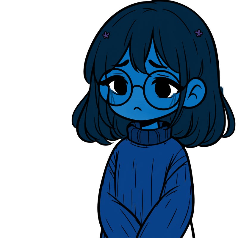 sad girl with glasses in a sweater