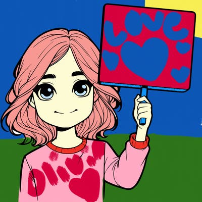 realistic girl holding up a sign