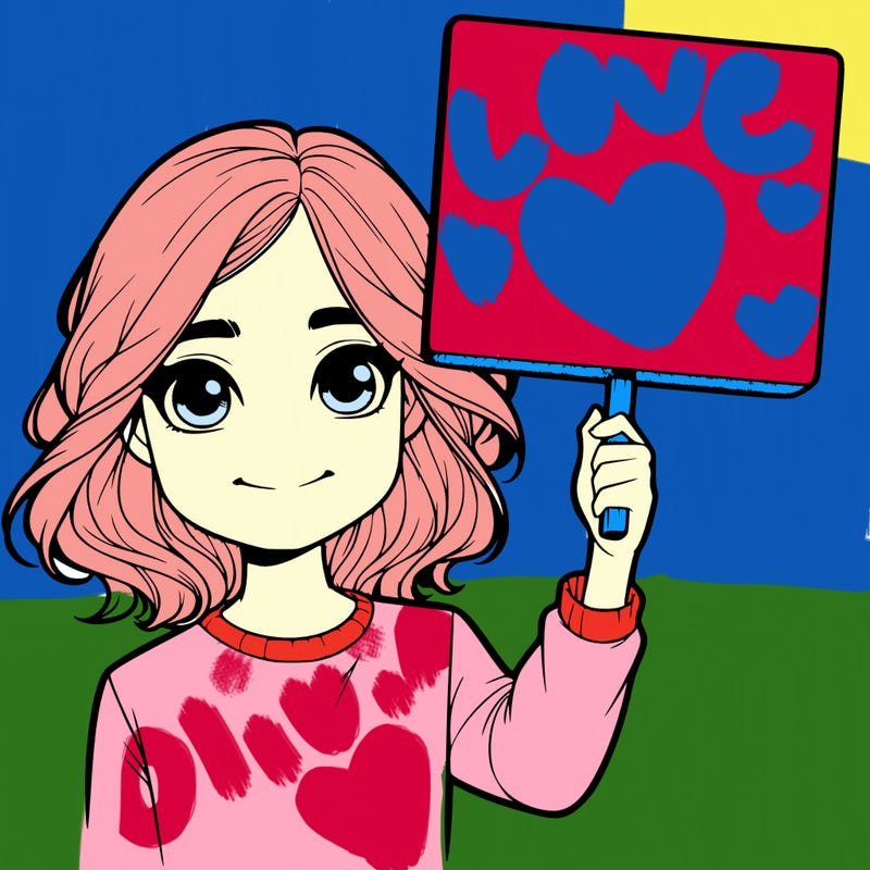 realistic girl holding up a sign