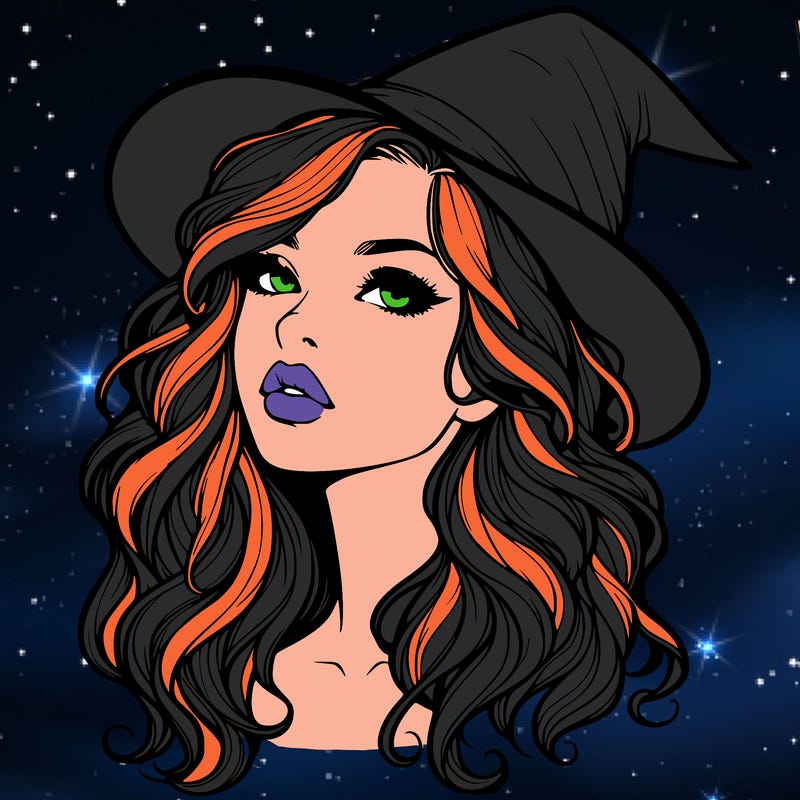 realistic witch girl with wavy hair and lips